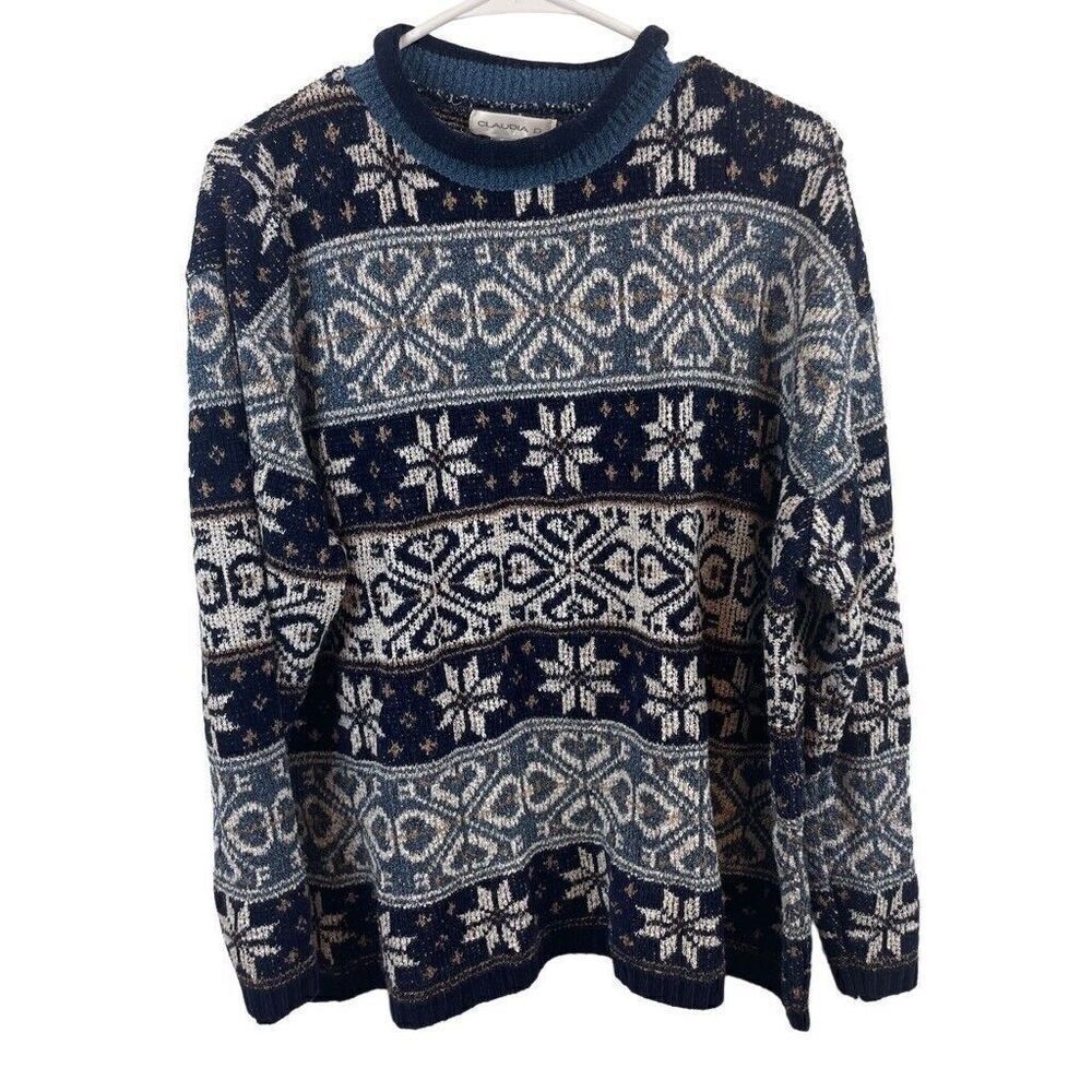 American Vintage Claudia D‎ Blue Acrylic Nylon Snow Mockneck Sweater Size XL